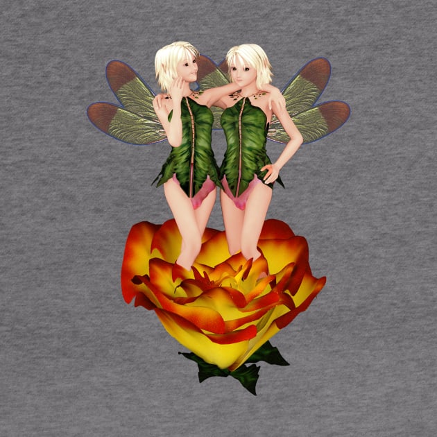 Gemini woman girl fairy faerie elf standing in rose by Fantasyart123